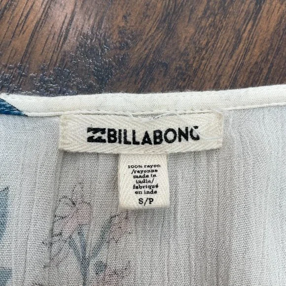 Billabong Top Small Play Day Blouse Floral Pink Ivory Long Sleeve Women's - Picture 13 of 14